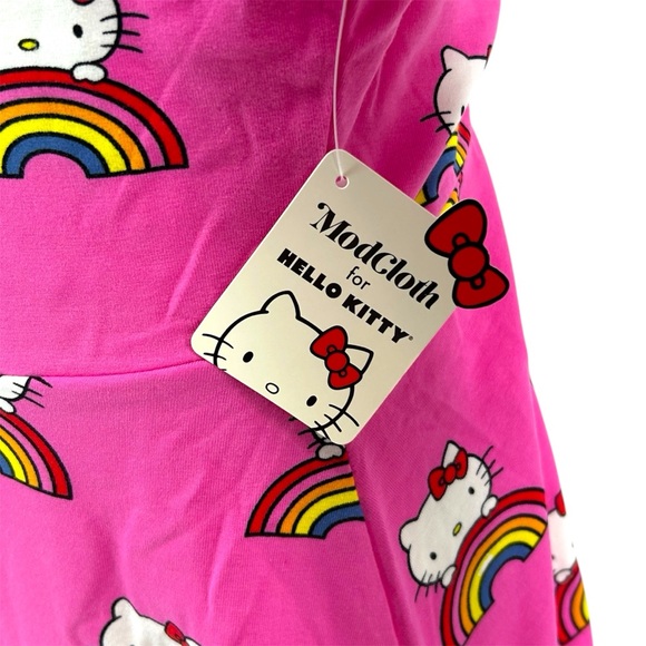 NWT ModCloth Hello Kitty Brought You A Rainbow Hot Pink AOP Long Sleeve Dress - Picture 6 of 12